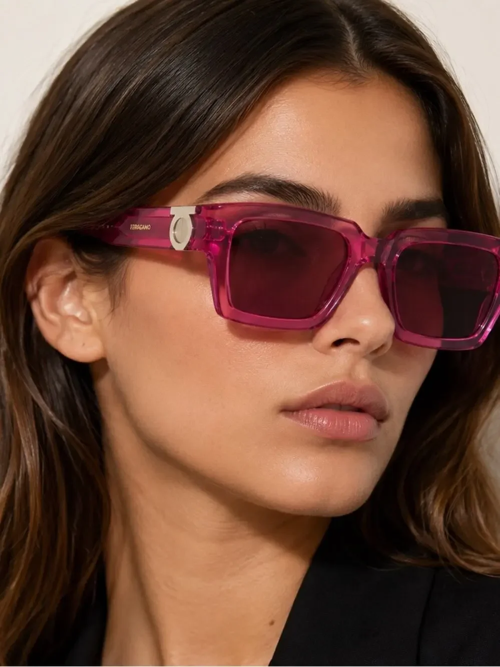 New Salvatore Ferragamo SF2066S 665 Transparent Fuchsia Square Sunglasses
